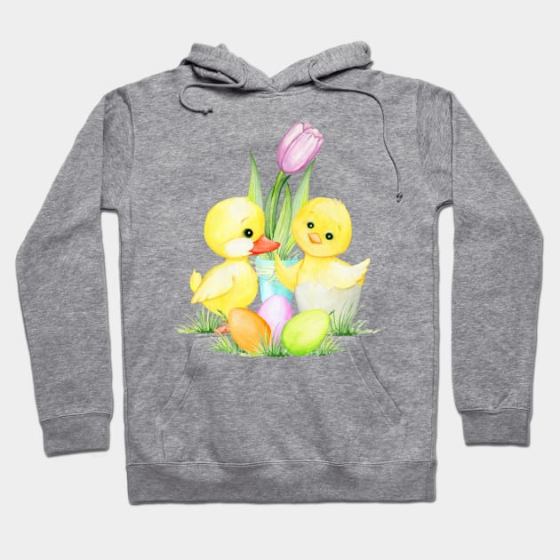 Chicken, Duck, Easter Eggs and Tulip Hoodie by Cool Abstract Design